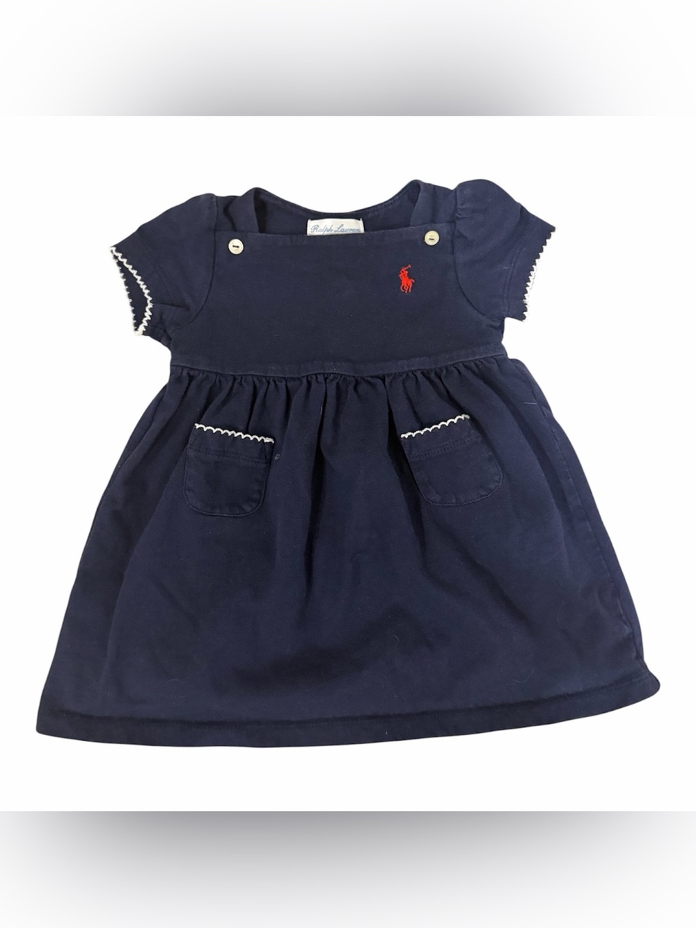 Ralph Lauren Navy Short Sleeve Polo Dress 100% Cotton Baby Girl’s 6M